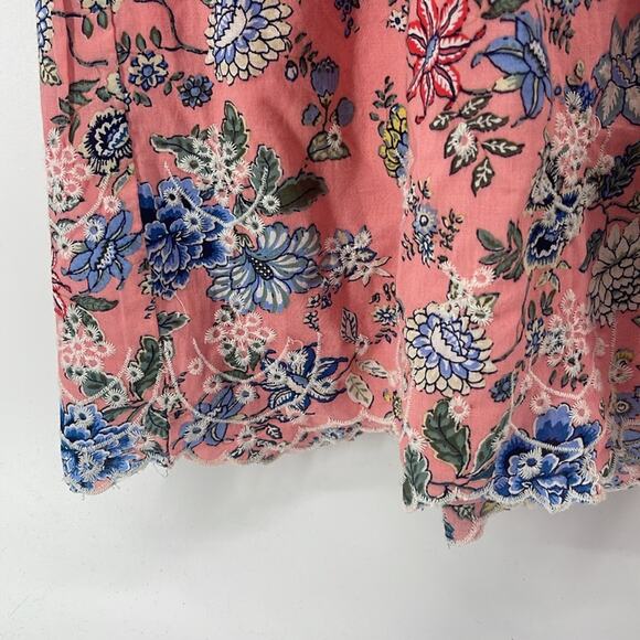 LOFT floral print V-neck 1/2 button up long sleeve tiered eyelet hem dress sz 14 - Picture 9 of 9